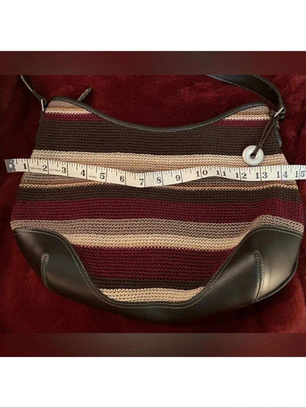 New The Sak Striped Knit Shoulder Bag in Burgundy, Brown & Cream - Picture 4 of 7